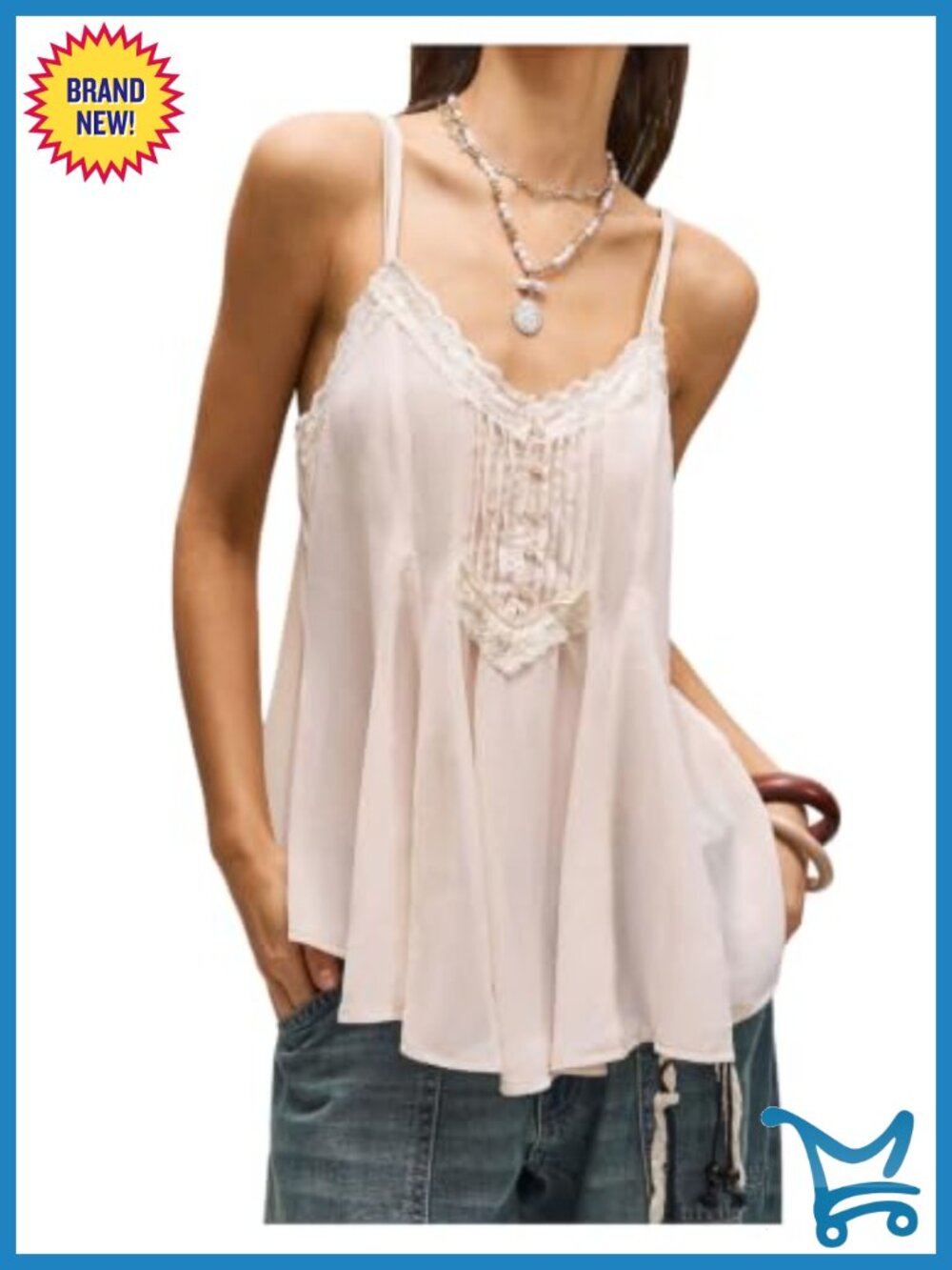 Women's Lace Flowy Camisole Top V Neck Spaghetti Strap Backless